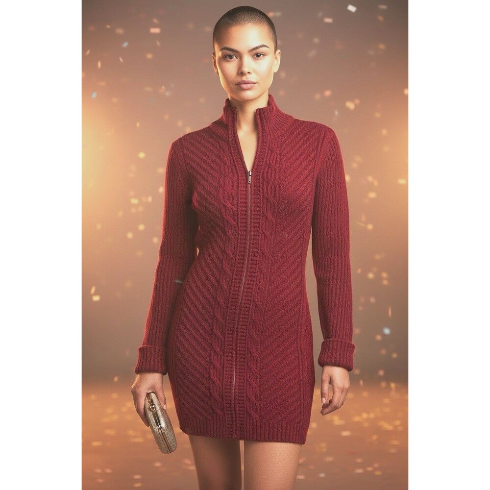 Eddie Bauer womens long sleeve bodycon sweater dress in ruby red XS winter